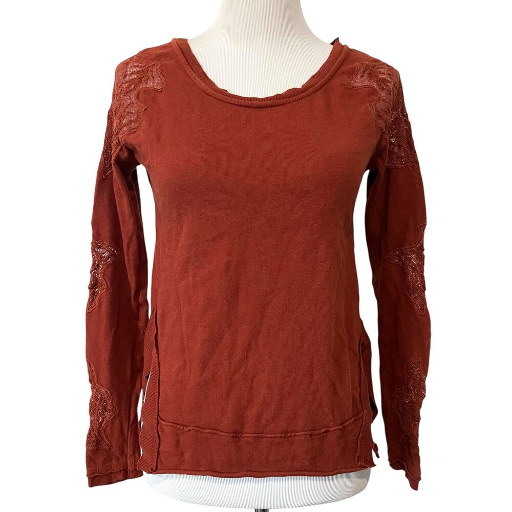Free People Outer Sunset Grandpa Jersey Long Sleeve Lace Cut Out Womens XS